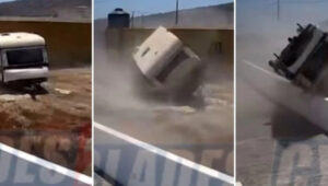 Θυελλώδεις άνεμοι σήκωσαν στον αέρα τροχόσπιτο και το διέλυσαν! (video)